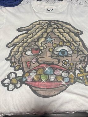 Graphic Short Sleeve Tee - White with Multicolor Face Print